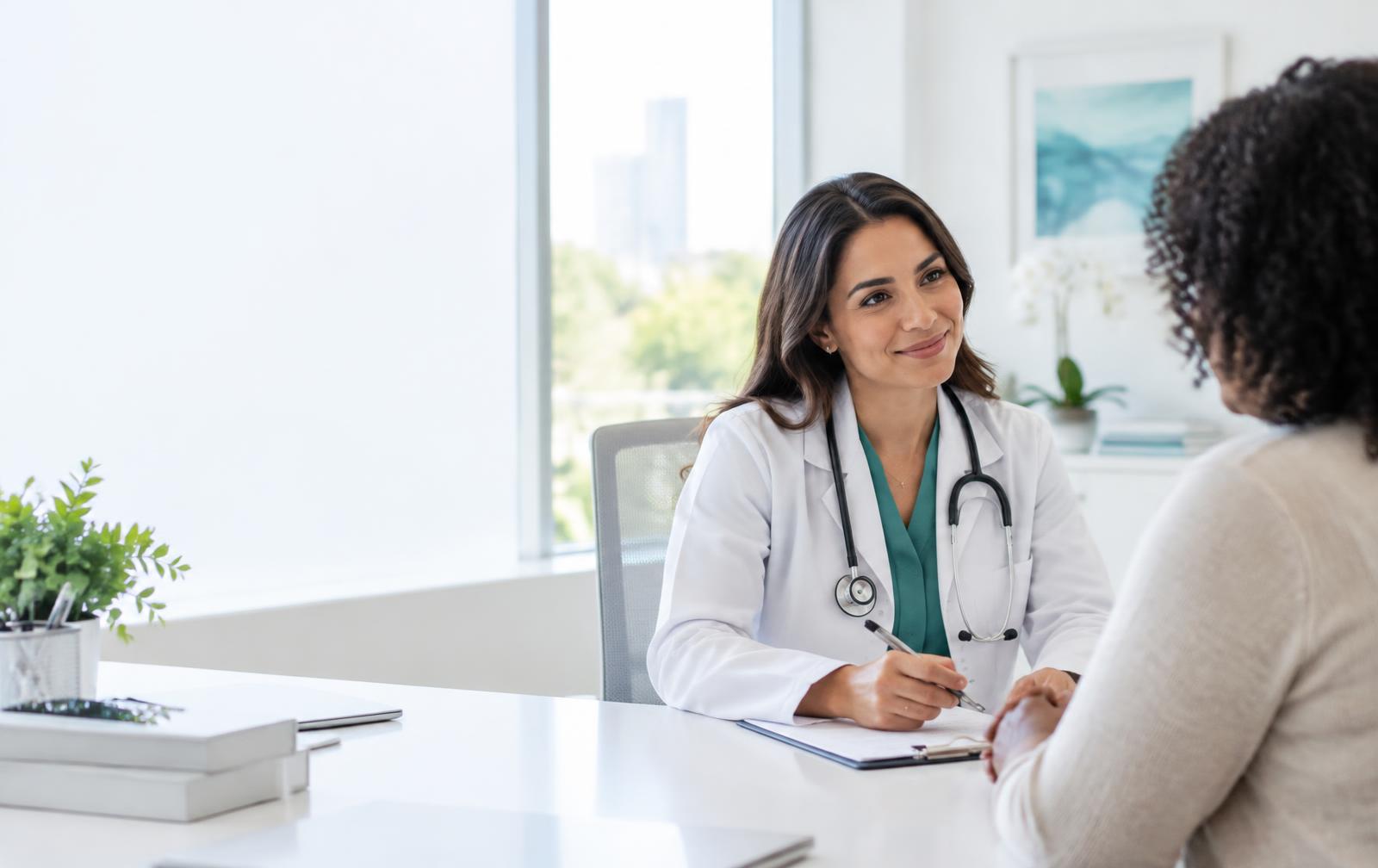 Médica atendendo paciente com atenção